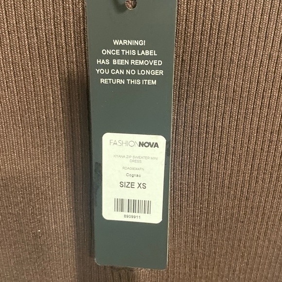 NWT Fashion nova Kyana Zip Sweater Mini Dress - Chocolate size XS - Picture 2 of 4